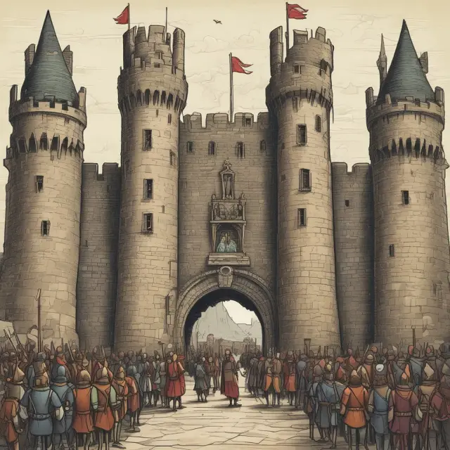 Castle representing brand loyalty with a queue of loyal customers waiting to enter
