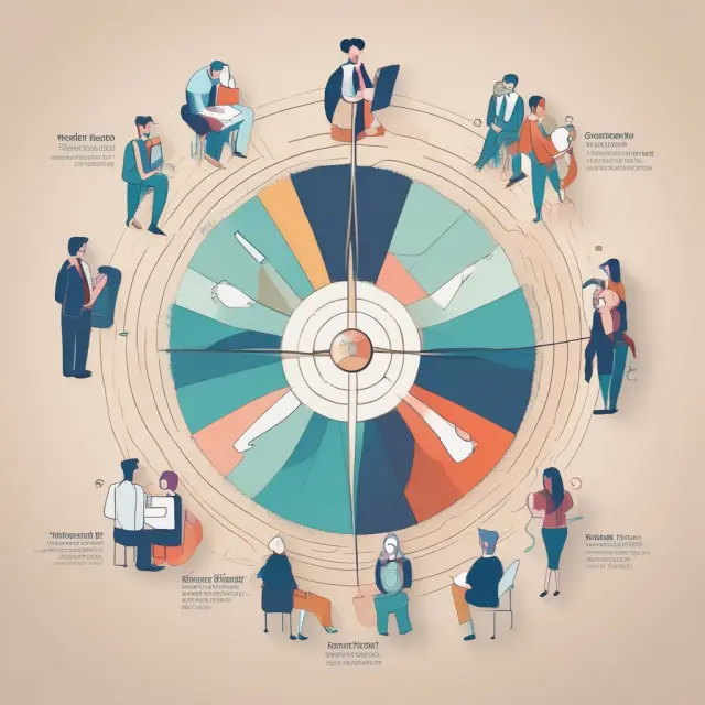 Teams working together around a digital compass, symbolizing internal collaboration in brand management for institutional investors
