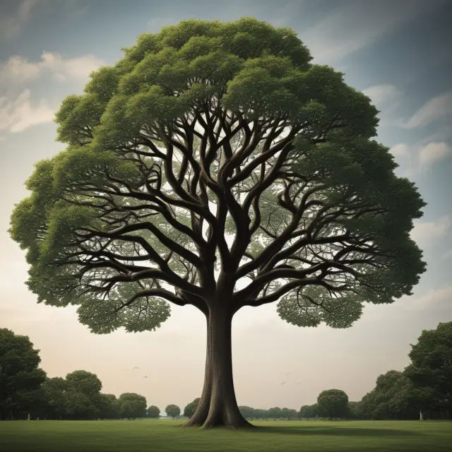 Three sturdy, flourishing trees representing BlackRock, Vanguard, and Bridgewater Associates, symbolizing success stories in institutional investor brand management