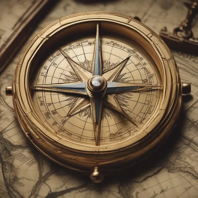 A golden compass with a brand logo at its center symbolizing guidance for investors based on brand personality in the financial sector.