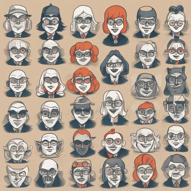 A collection of masks representing various brand personalities that shape the financial sector.