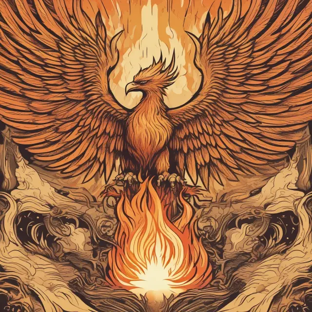 Phoenix rising from flames, symbolizing brand rebirth and transformation