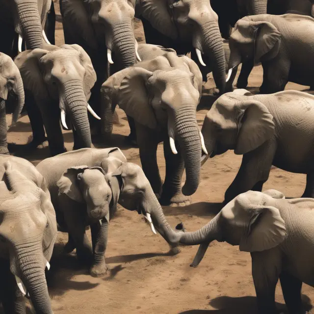 Brand elephants gathered around an event stage, showcasing their unique logos and mascots, symbolizing successful sponsorships.