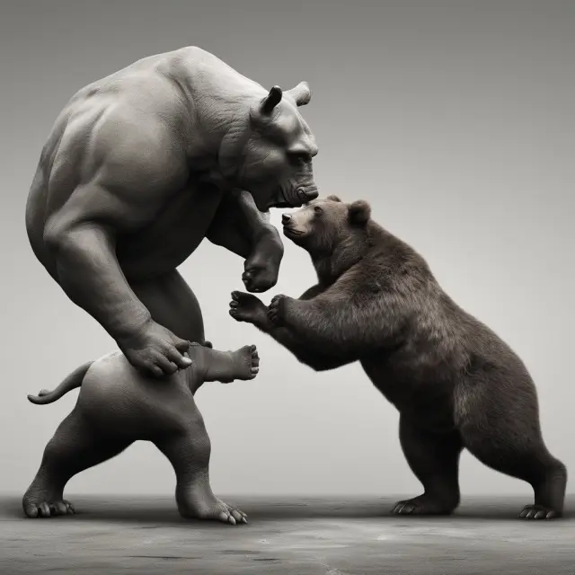 Brand Bull symbolizing tangible value (profits, revenues) and Intangible Bear representing intangible value (customer loyalty, awareness).