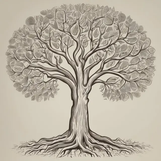 A tree symbolizing brand equity with deep roots signifying consumer trust and loyalty, leading to increased sales volume and profitability