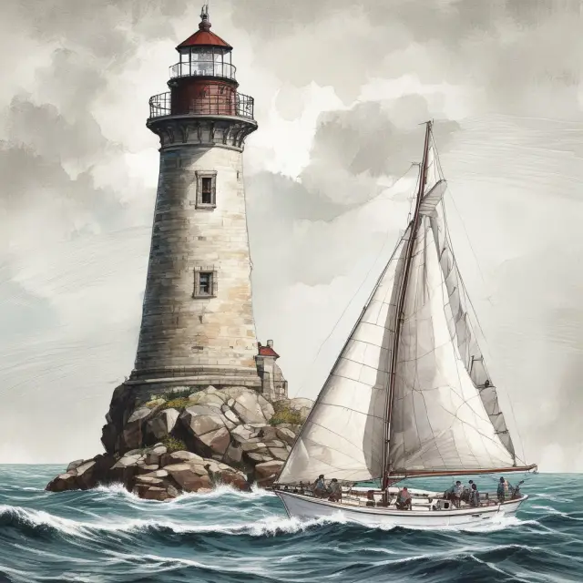 A lighthouse symbolizing strong brand equity guides sailboats, representing companies through competitive markets
