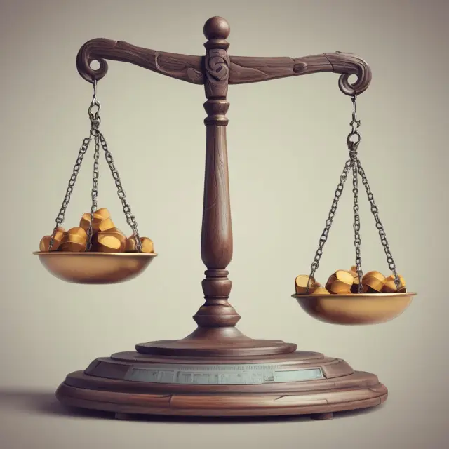 Balance scale representing contribution margin calculation, showing selling price and variable costs determining the break-even point