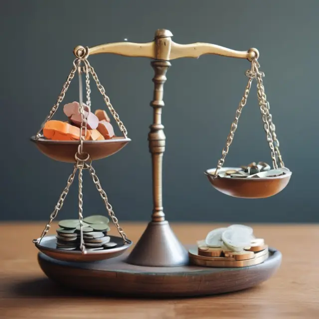 A set of scales balanced between revenue, fixed costs, and variable costs representing break-even analysis.
