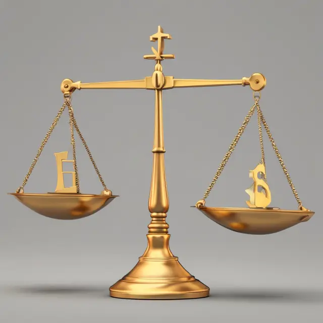 Golden scale tips toward fixed costs, supported by hourglass of revenue
