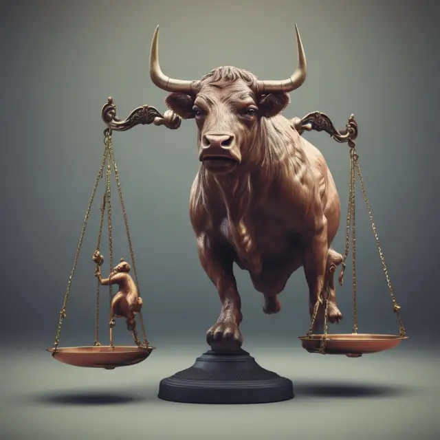 A bull and bear figuratively standing on a scale to represent the importance of breakeven points for call and put options in options trading.