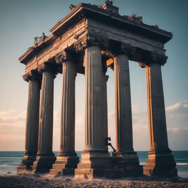 Two strong pillars (support and resistance) with a wave crashing against them, representing the market. The break above or below the pillars symbolizes a potential trend reversal.