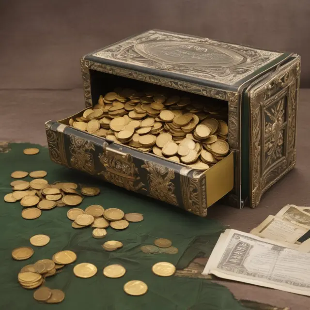 Opening time capsule reveals gold coins and currency notes, symbolizing the influence of the Bretton Woods Agreement on international finance