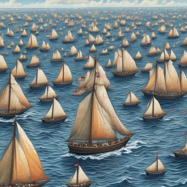 An image of citizens from both the EU and UK on boats navigating through stormy seas, symbolizing the complex process of determining their rights during Brexit negotiations