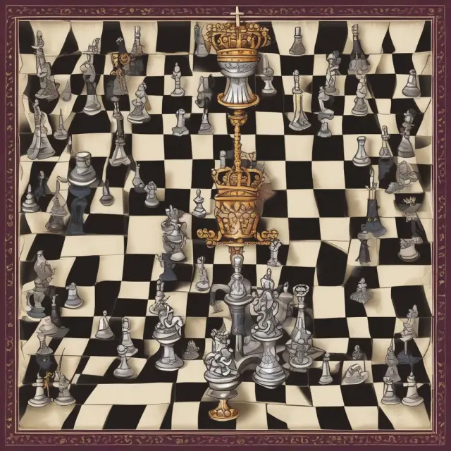 Michel Barnier (EU) and British negotiators (David Davis, Dominic Raab, Stephen Barclay), each represented by a powerful chess queen orchestrating Brexit.