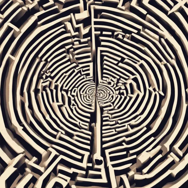 An ancient labyrinth illustrating Brexit FAQs with a clear exit leading to understanding