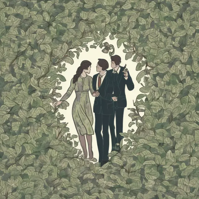 Two people holding hands, surrounded by blooming flowers and growing vines, signifying the bond between broker and client.