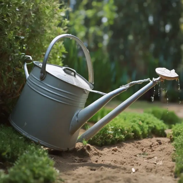 Watering can pouring brokerage fees into blooming financial transactions in a garden setting
