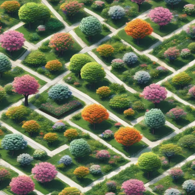 An imaginative digital garden filled with various trees symbolizing investment assets, nurtured by automated algorithms representing robo-advisors.
