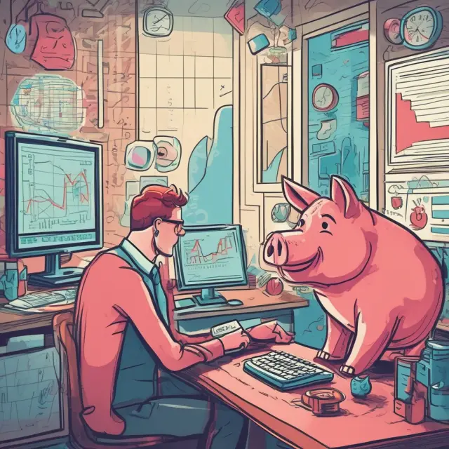 An investor considers the advantages of online brokerages as they weigh investment options between an outdated piggy bank and a modern digital platform
