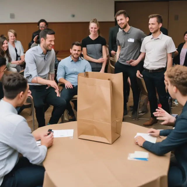 An expert speaker disseminating wisdom at a brown bag meeting, surrounded by engaged participants