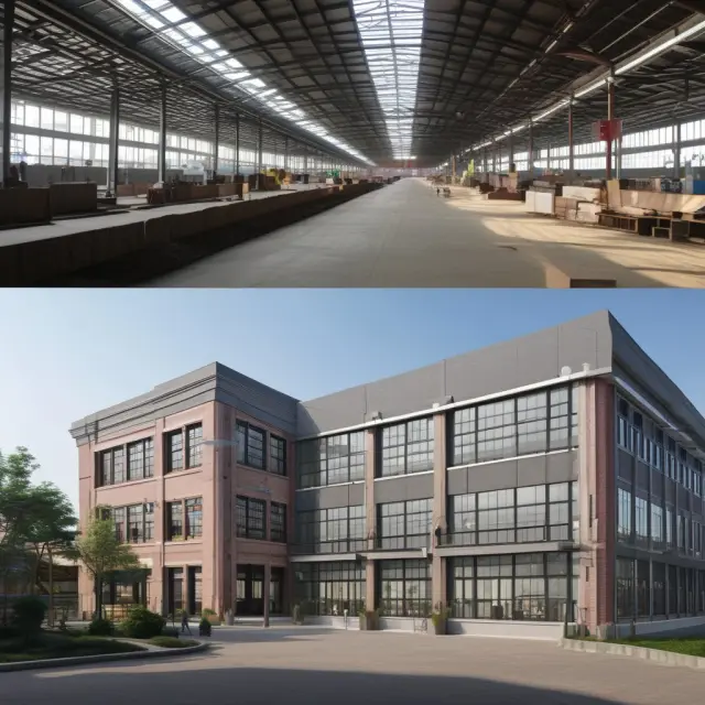 A decayed industrial complex transformed through a brownfield investment, signifying economic revival and growth