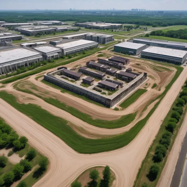 A barren brownfield transforms into a bustling business hub, filled with thriving companies and job opportunities