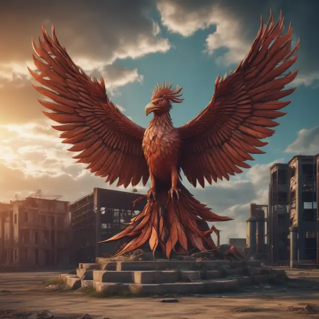 Image of a phoenix rising from industrial ruins, representing the revitalization and transformation of brownfield sites into successful investments