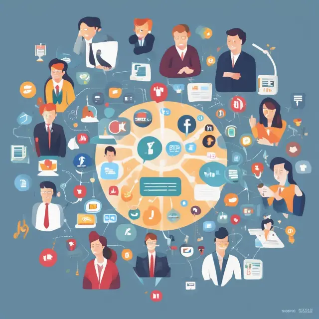 Business professionals conversing through LinkedIn, Facebook, Twitter, email, phone, video conferencing, webinars, trade shows, and events