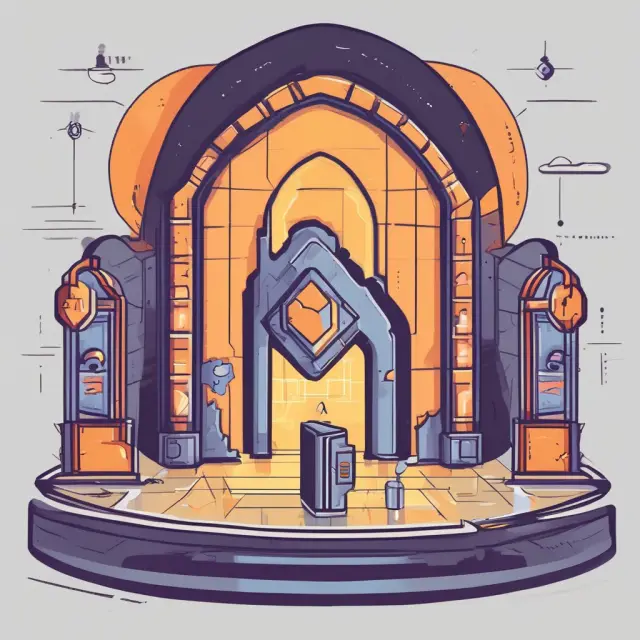A castle with encrypted keys, a secure payment gateway, and data protection shields guarding its entrance to illustrate securing B2B transactions