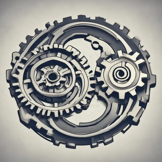 Two stylized gears representing companies engaging in a successful business-to-business transaction