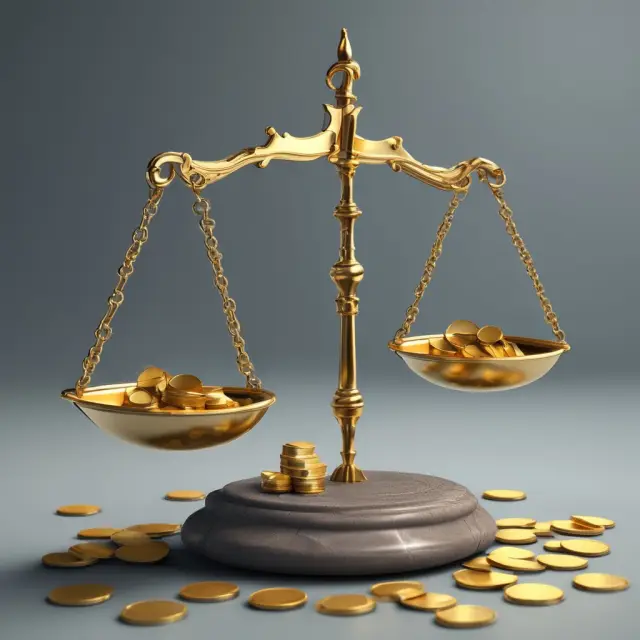 Gold coins symbolizing favorable budget variances balanced against lead weights representing unfavorable ones, reflecting their impact on institutional investments