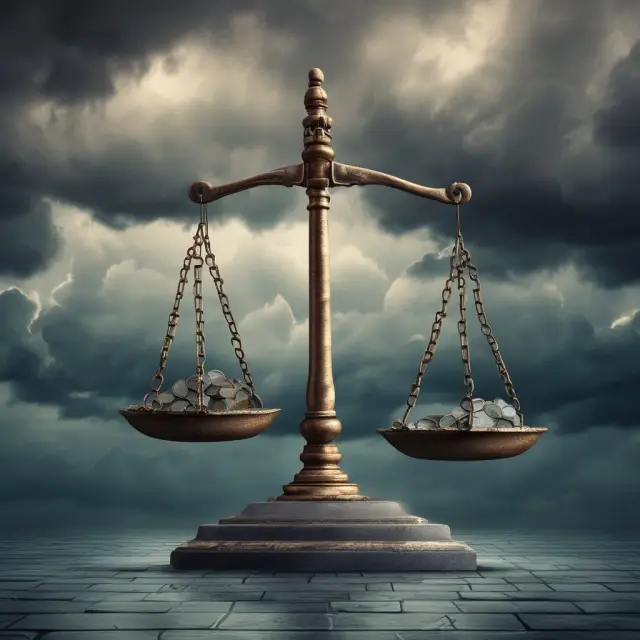 Scales representing a flexible budget shifting to accommodate market fluctuations during a storm, emphasizing its adaptability