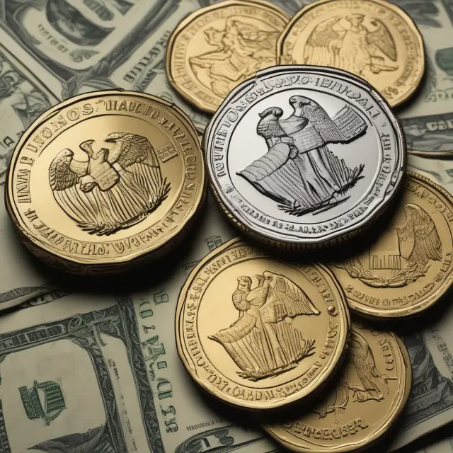 Two interconnected golden coins: one labeled 