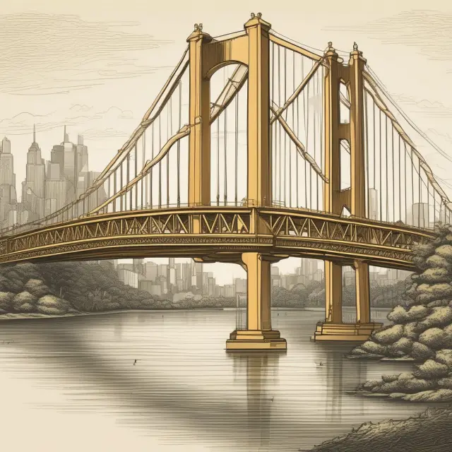 A golden bridge connecting investors and state/local governments, symbolizing the reduced borrowing costs of Build America Bonds