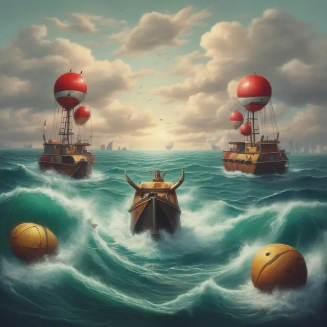 A bull investor skillfully maneuvers through a bull market, utilizing put options (buoys) for protection against short-term volatility and maintaining diverse investments (islands) to mitigate risks.
