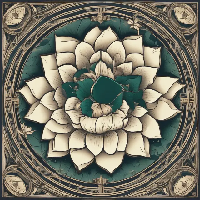 A Lotus flower blossoming with various bull markets from different eras, illustrating historical market growth