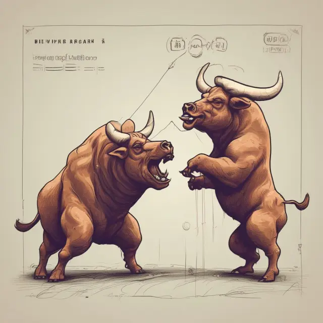 Bull and Bear figurines engage in a strategic game, symbolizing Bull Call Spreads with limited potential profits and risks.
