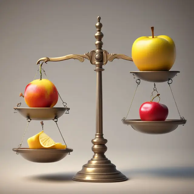 A balance scale with a ripening fruit representing a maturing bullet bond versus a weighing scale illustrating the risk-free interest rate in pricing present values
