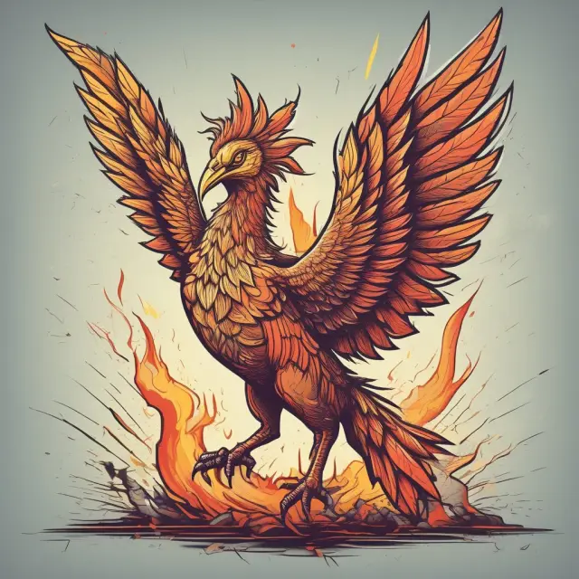 A phoenix emerging from ashes, representing the bullish abandoned baby pattern and potential market reversals