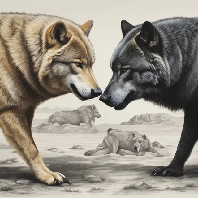 Two wolves symbolizing bull and bear markets, representing herd mentality and investor emotions