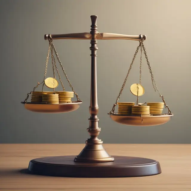 Image: A balanced scale with gold coins representing premiums from sold and bought put options in a bull put spread strategy.