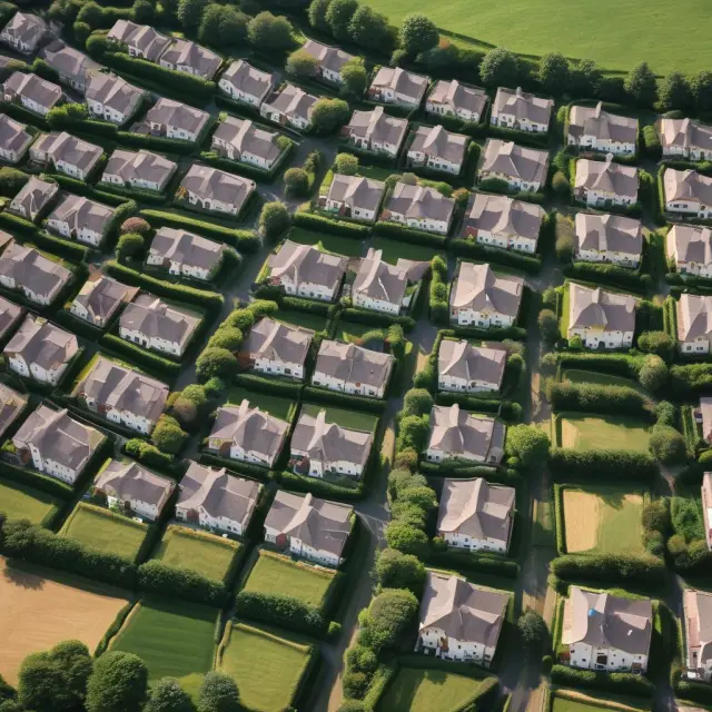 An intricate landscape illustrating the traditional bundle of rights broken down, with HOA rules imposed as dividing lines.