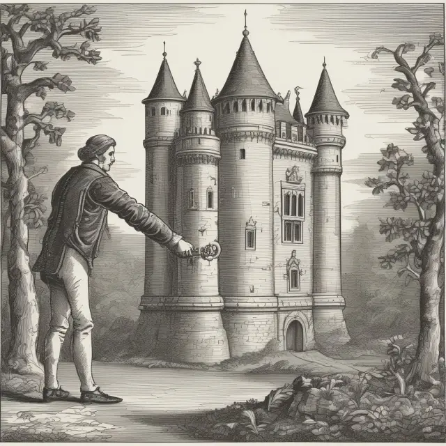 A person with a key in their right hand opening a castle gate, representing the legal right of ownership and control over property