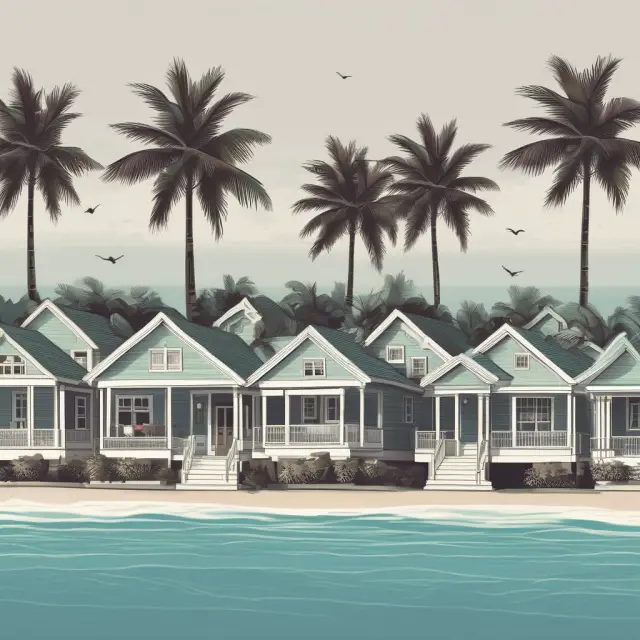 An investor navigates through a calm ocean, encountering waves representing FAQs about the costs and long-term potential of investing in bungalows