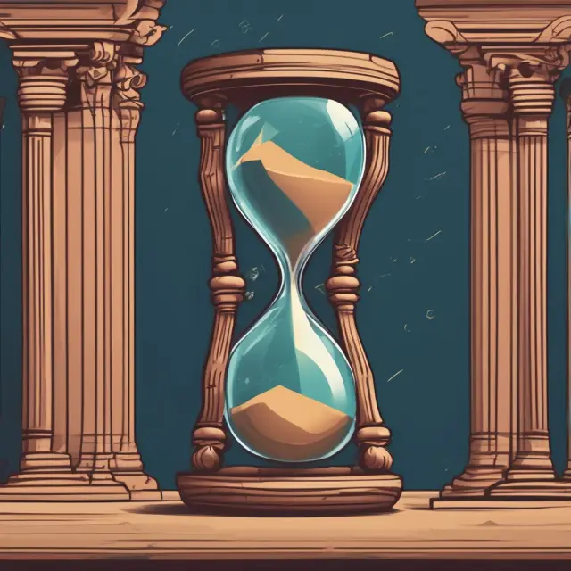 A balanced hourglass represents bureaucracy, with order symbolized by its steady, controlled sand flow, while innovation is represented by the unpredictable, faster flow from the other side.