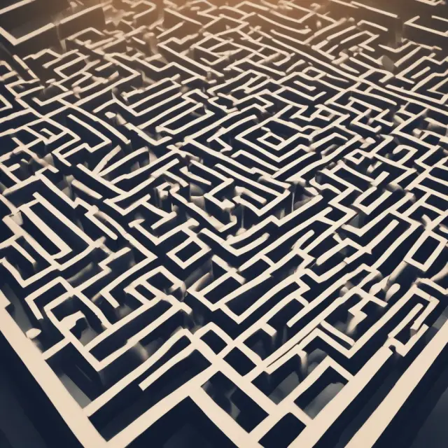 An intricate maze symbolizing bureaucracy in corporations, illustrating the challenges and potential benefits of navigating its complex system for organizational growth.