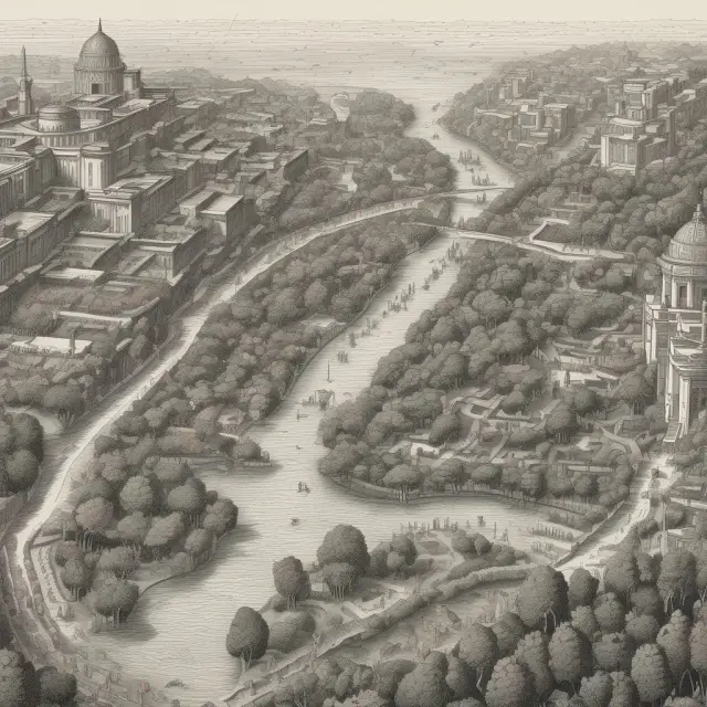 Bureaucracy evolving through history, depicted as a gardener tending to societal structures.