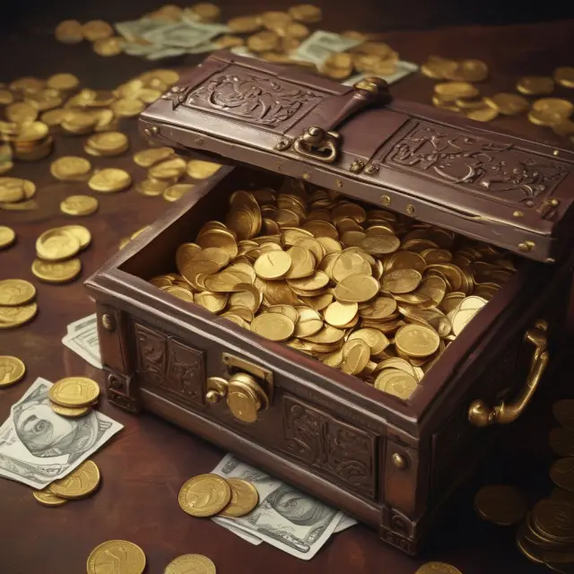 Golden coins in a treasure chest representing IPOs, debt financing, dividends, and share buybacks