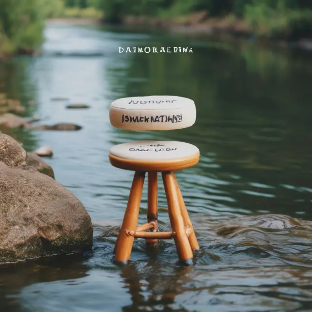 A stool symbolizing business activities (operating, investing, financing) stands on a flowing river representing the cash flow statement.