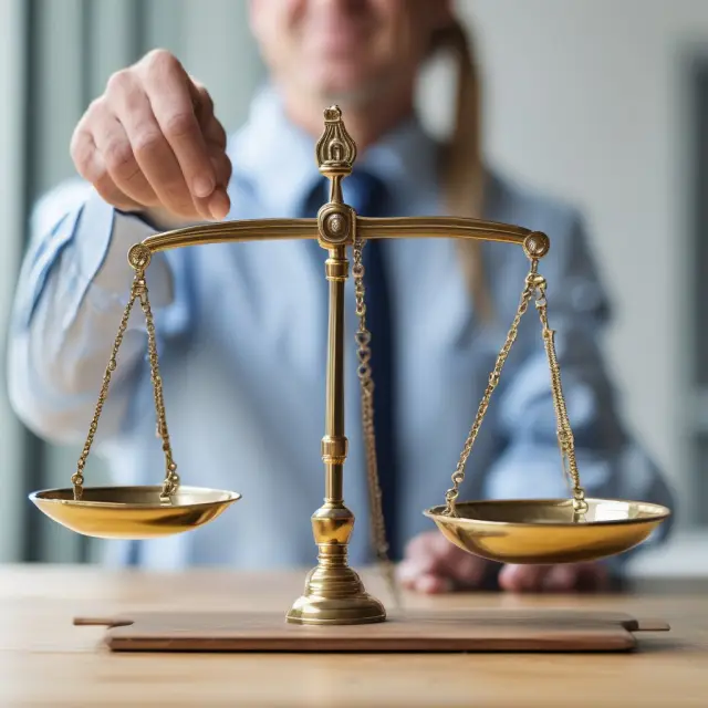 An appraiser balancing a pair of scales, assessing the value of various business assets
